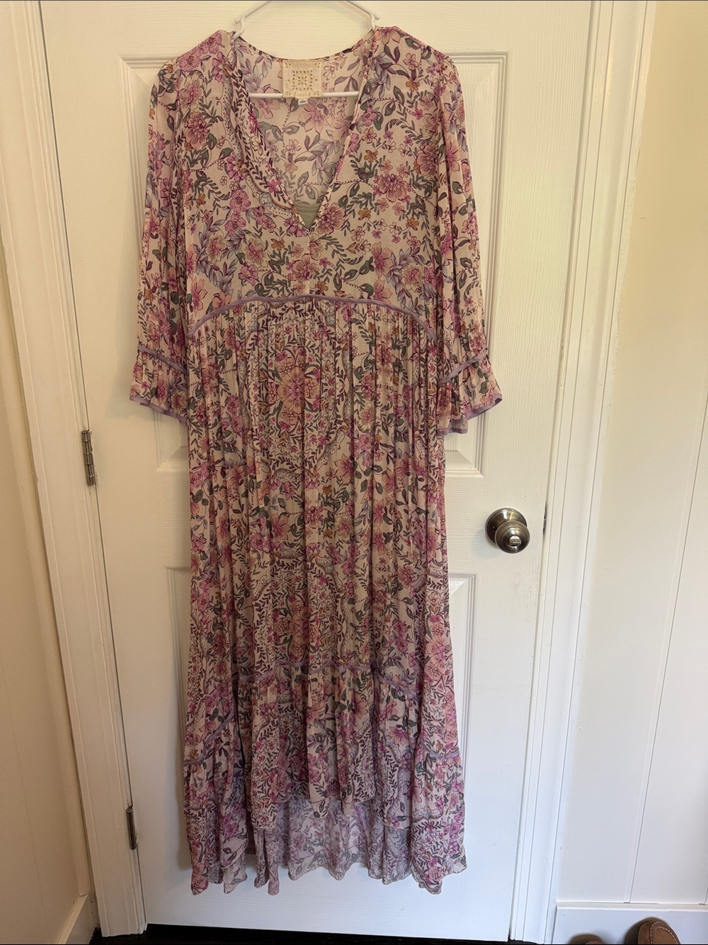 Johnny Was Lavender Pink Floral V‑Neck Maxi Dress